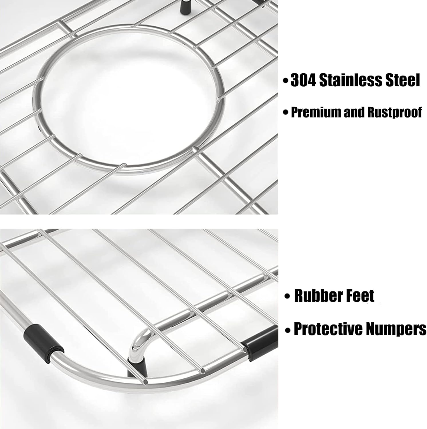 Orgneas Sink Protectors for Kitchen Sink, Universal Double Bowl Sink Bottom Grid 13.2"x11.6"x1.25", 304 Premium Stainless Steel Kitchen Sink Protector Grid Sink Grate Rack Centered Drain 2 Packs