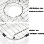 Orgneas Sink Protectors for Kitchen Sink, Universal Double Bowl Sink Bottom Grid 12.5"x10.5"x1.25", 304 Premium Stainless Steel Kitchen Sink Protector Grid Sink Grate Rack Centered Drain 2 Packs