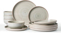 Famiware Meteor Plates and Bowls Sets for 4, 12 Pieces Dinnerware Sets, Microwave and Dishwasher Safe Dishes Set, Matcha Green