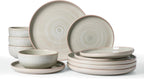 Famiware Meteor Plates and Bowls Sets for 4, 12 Pieces Dinnerware Sets, Microwave and Dishwasher Safe Dishes Set, Matcha Green