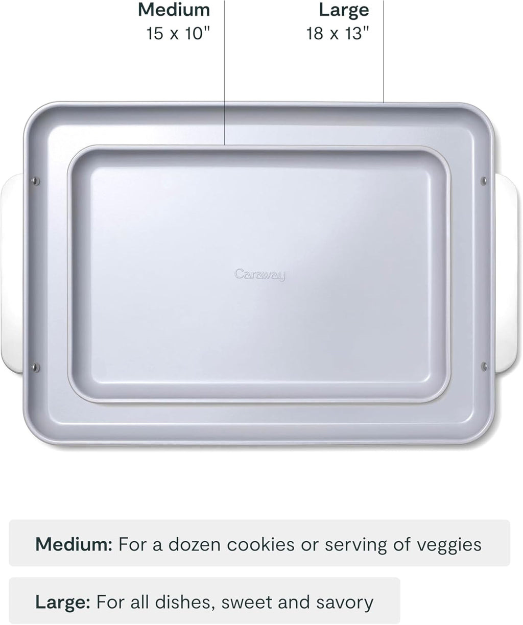 Caraway Non-Stick Ceramic Baking Sheet Duo - Naturally Slick Ceramic Coating - Non-Toxic, PTFE & PFOA Free - 18 x 13" Large & 15 x 10" Medium - Cream