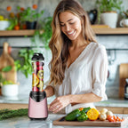 La Reveuse Smoothies Blender Personal Size 300 Watts with 18 oz BPA-Free Portable Travel Sports Bottle (Pink)
