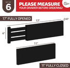 6 Pack Drawer Dividers 4 Inch High, 11”-17" Adjustable Bamboo Organizers Large Expandable Drawer Separators for Cloths, Dresser, Bedroom, Bathroom, Baby Drawer, Office & Kitchen Utensils (Black)