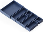 SpaceAid 7-Piece Bamboo Drawer Organizer Storage Boxes Set, Wood Tray Junk Drawer Organizers Multi-Use Divider Bins for Kitchen, Bathroom, Office Desk and Makeup Organization (7 Pack, Navy Blue)