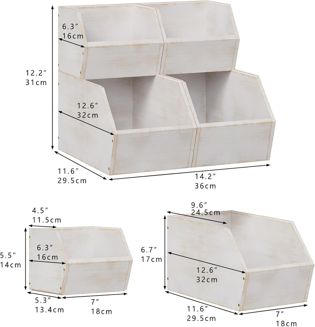 2 Set Bamboo Pantry Storage Bins Wood Stackable Baskets Potato and Onion Storage Bins Fruits Vegetable Bread Organization for Kitchen Counter