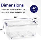 Superio Storage Bins with Lids, Clear Plastic Containers for Organizing, Stackable Totes, BPA Free, Odor Free, Organizer Boxes for Home, and Dorm (2 Pack, 32 Quart)