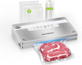 Bonsenkitchen Vacuum Sealer Machine, Stainless Steel Food Sealer Vacuum Sealers with 30 Bags & 1 Roll, 5 Food Vacuum Modes, Built-in Cutter & Bag Storage (White Silver)