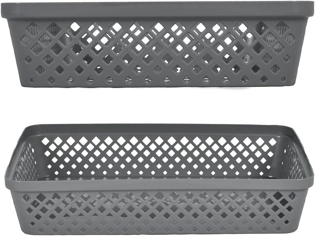 Glad Plastic Storage Basket Set - Multipurpose Drawer Trays, Kitchen Pantry Containers, and Bathroom Bins - 3 Pack Large Organizers, Grey