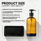 Glass Kitchen Soap Dispenser Set with Ceramic Tray,16.9 floz Hand and Dish Soap Dispenser for Kitchen and Bathroom Decor,Amber Kitchen Accessories(Amber Bottles + Black Pumps)
