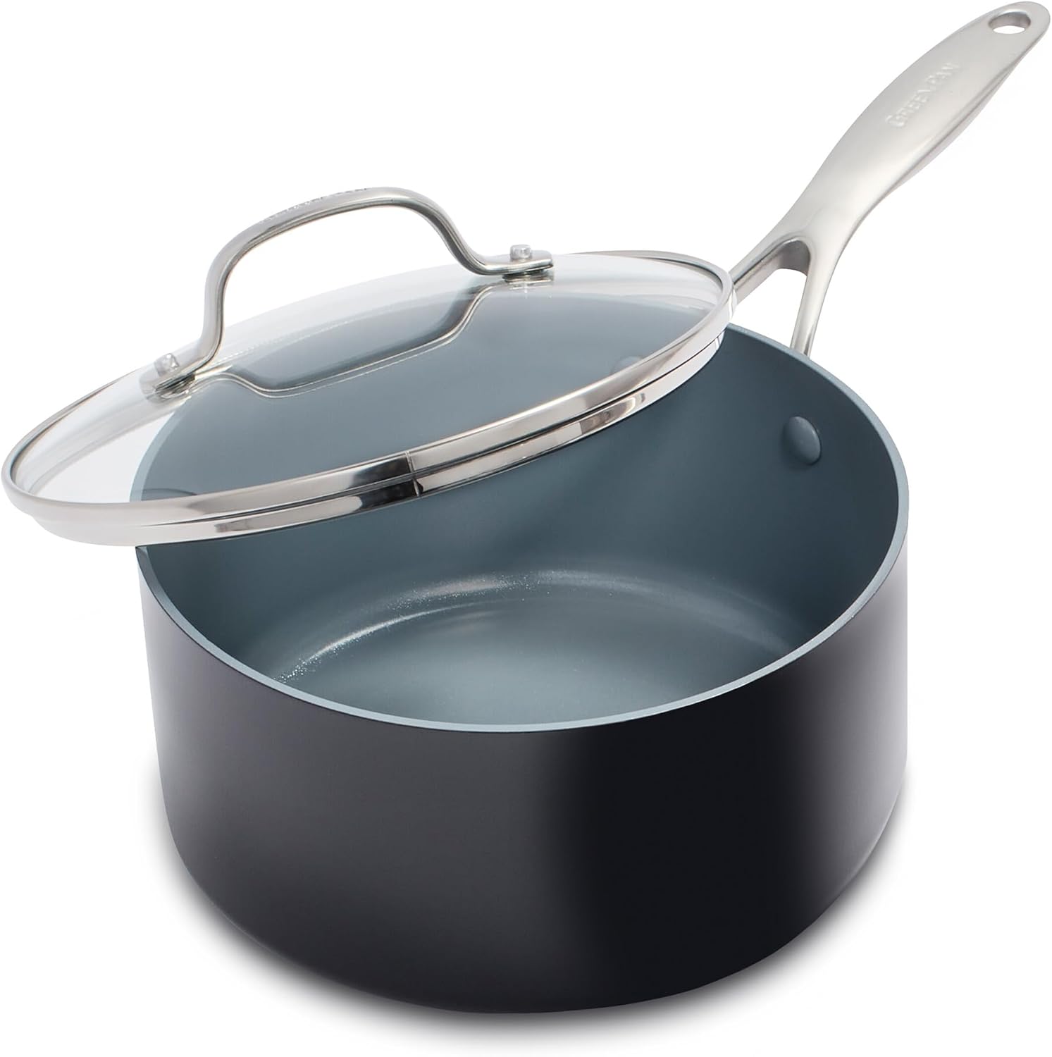 GreenPan Valencia Pro Hard Anodized Healthy Ceramic Nonstick 2QT Saucepan Pot with Lid, PFAS-Free, Induction, Dishwasher Safe, Oven Safe, Gray