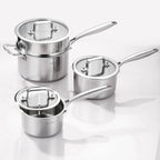 DELARLO Kitchen Pot Set, Tri-Ply Stainless Steel Saucepan Set, 1.0QT 2QT 3.5QT, Cooking Set, Fast Even Heat, Saucepan set Compatible with all Cooktops 600℉（Lids 300℉） 3.5QT Pot with a Steamer