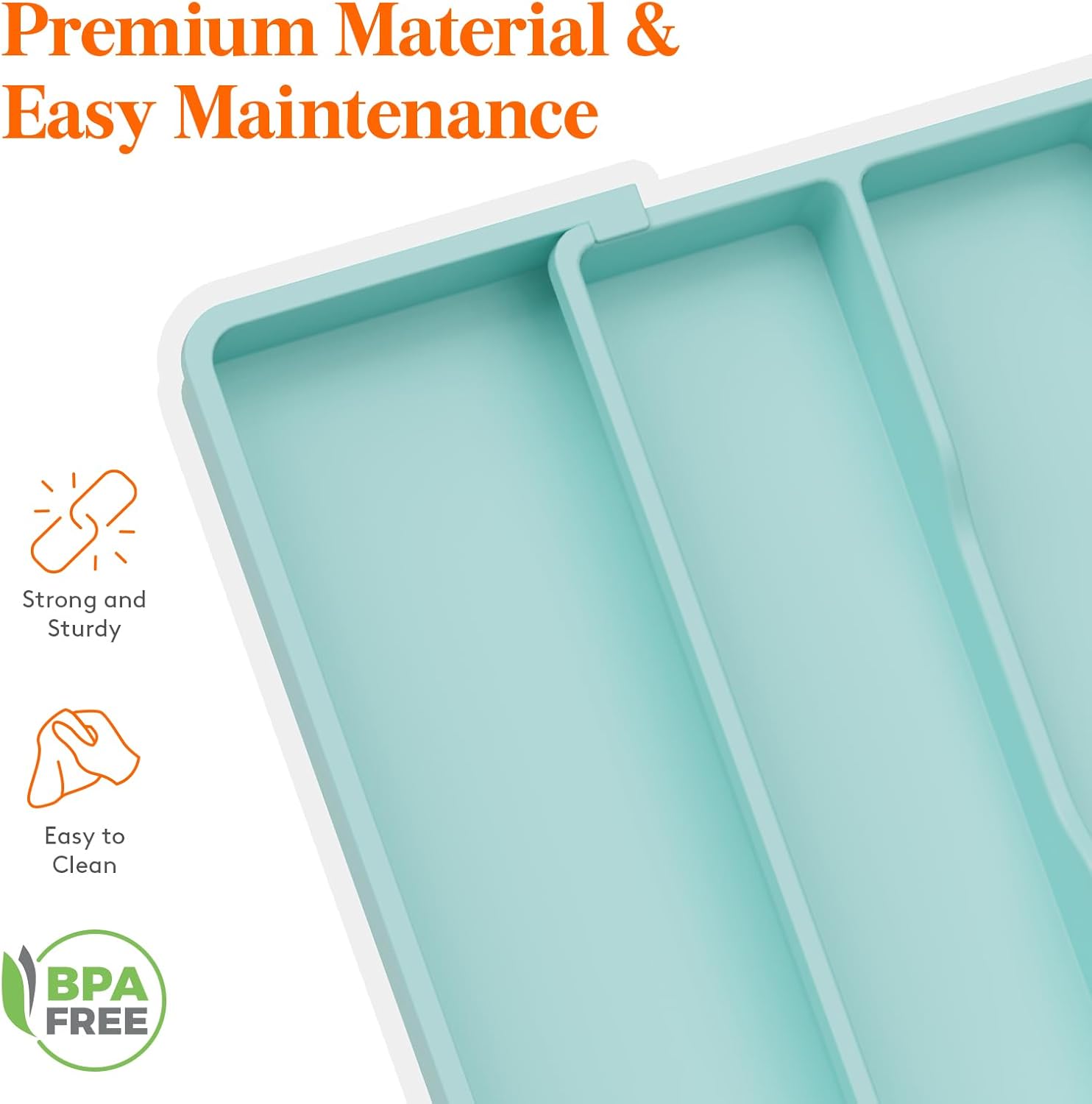 Lifewit Utensil Organizer for Kitchen Drawers, Expandable Cooking Utensil Tray, Adjustable Cutlery Silverware Flatware Holder, Plastic Spatula Tools and Gadgets Storage Divider, Large, Turquoise