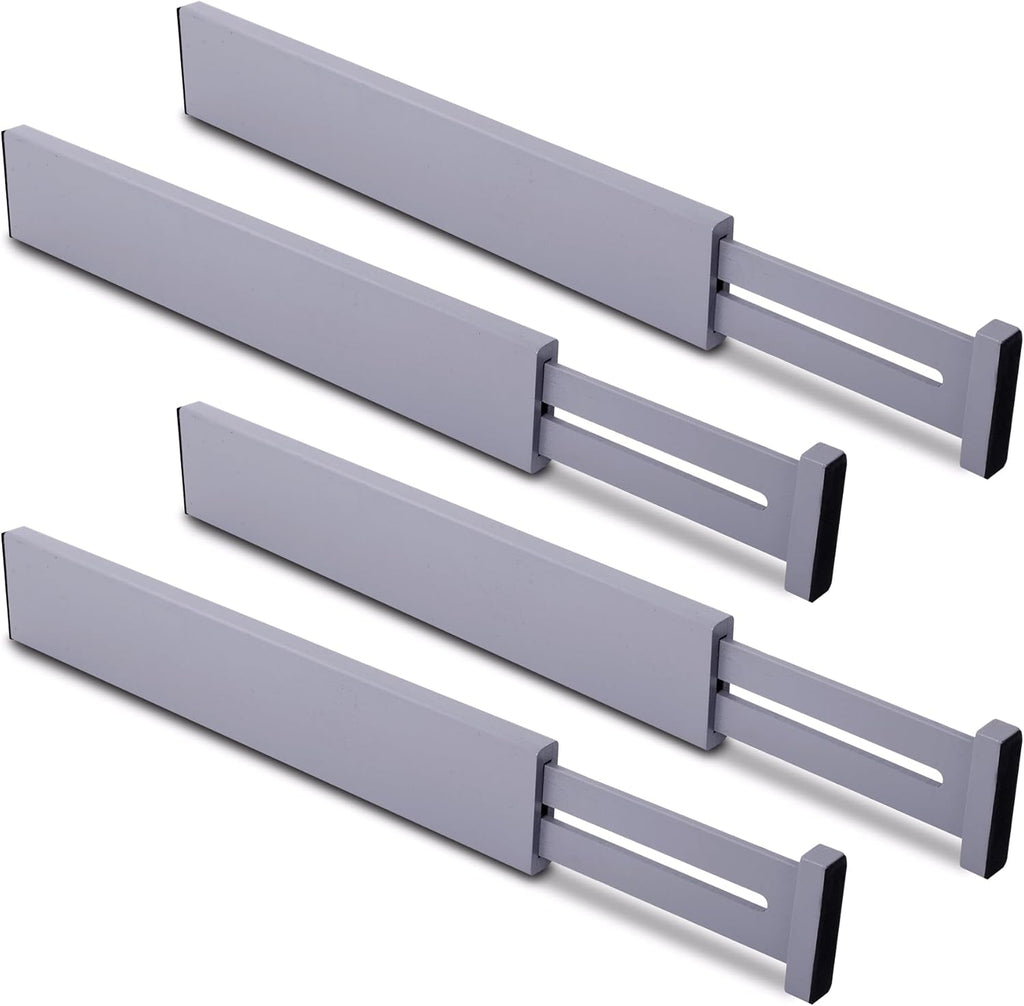 Utoplike Bamboo Drawer Dividers Large, Gray Kitchen Drawer Organizers Adjustable, Spring Loaded, Works in Dresser, Bathroom, Bedroom, Desk, 4 pcs, 2.4" H