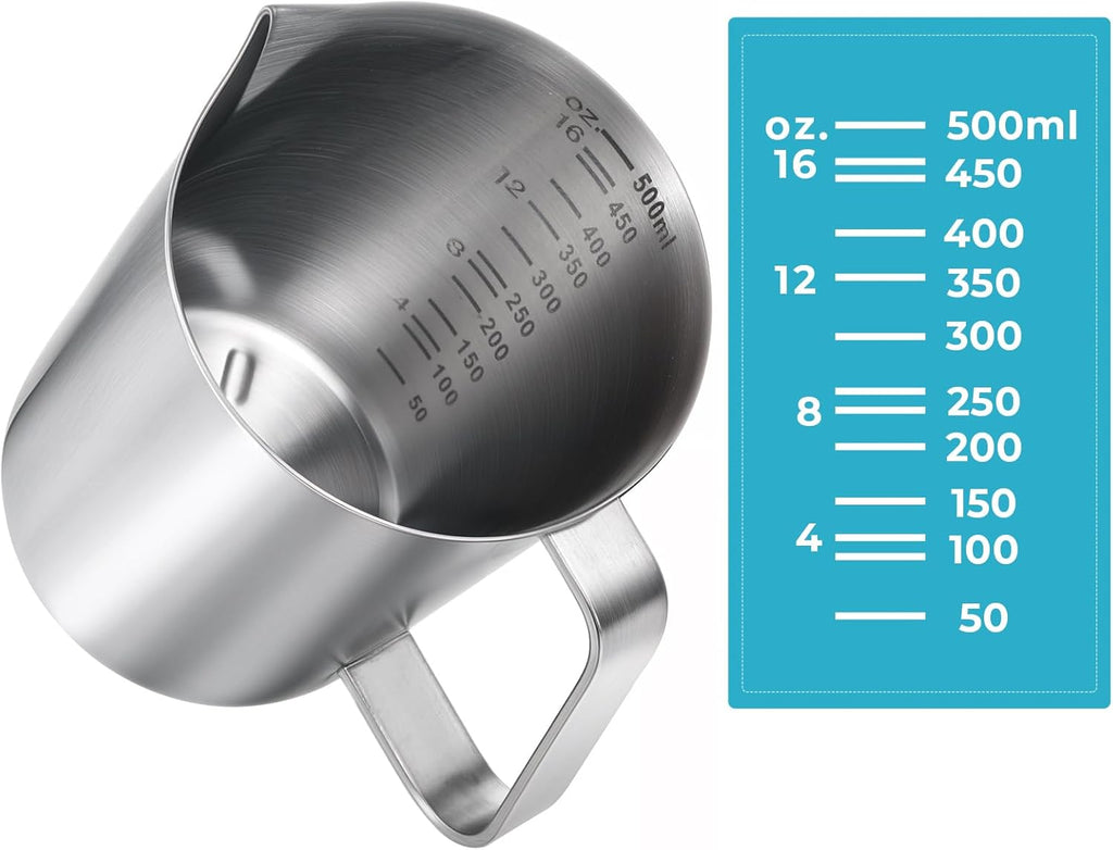 2 Pcs Stainless Steel Measuring Cup with Handle and Pour Lip, Metal Pitcher with Oz and ML marking, 16OZ/500ML), Heavy-Duty Pitcher