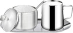 Stainless Steel Sugar and Creamer Set, Coffee Sets for Serving, Latte Milk Cup Cream Jug and Sugar Bowl with Lid Spoon Tray for Coffee Bar