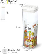 Felli Flip Tite TALL Storage Container with Lid 4" Air Tight Easy Open Ring Top, Clear Acrylic Skinny Canister Jar for Spaghetti Lasagna Fettuccine Noodle, Kitchen Cupboard Pantry Organizer (2.0 qt)