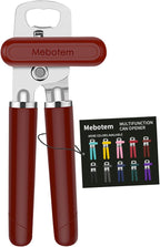 10 Colors Can Opener Manual Handheld Heavy Duty Hand Can Opener Smooth Edge Stainless Steel Can Openers Top Lid Kitchen Gadgets, Best Large Rated Easy Turn Knob, with Bottle Opener, Burgundy