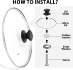11 inch Tempered Glass Lid for Pots, Frying Pans and Skillets, Replacement Cover with Heat Resistant Black Knob Handle, Dishwasher Safe