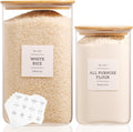 2 Pack large Square Glass Flour and Sugar Containers with 132 Kitchen Pantry Labels - 149 floz & 71 floz - Glass Jars with Airtight Bamboo Lid - Glass Rice Canisters for Coffee, Pasta, Cookie, Cereal