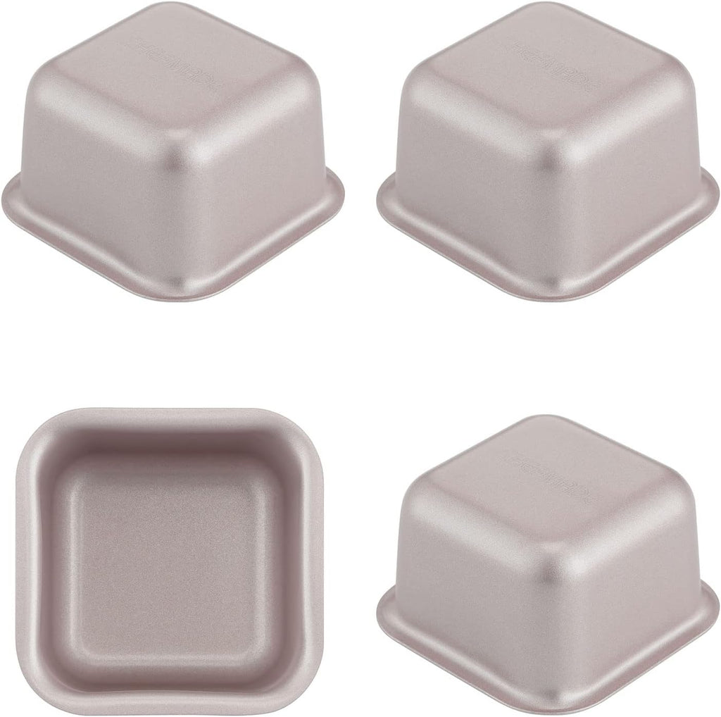 CHEFMADE Mini Brownie Cake Pan Set, 2.4-Inch 4Pcs Non-Stick Square Muffin Pan Blondie Bakeware for Oven and Instant Pot Baking (Champagne Gold)
