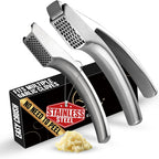No Peeling Required Garlic Press Stainless Steel with Two Detachable Handles for Coarse&Fine Mincing-Premium Garlic Mincer Tool, Easy to Clean, Dishwasher Safe Garlic Crusher with Lifetime Replacement