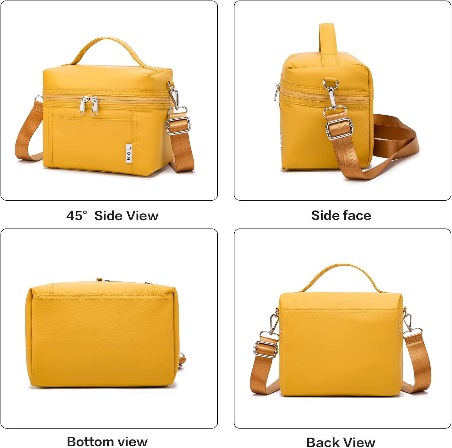 NOL Natural Organic Lifestyle Insulated Lunch Bags for Women Cooler Bag Lightweight Nylon Waterproof Lunch Box For Work (Mustard, Small)