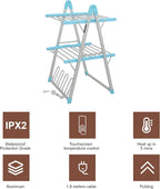 Electric Heated Clothes Drying Rack,Foldable Heated Garment Dryer with Timer Shut-Off Laundry Rack for Clothes Shoes Socks,Aluminum Alloy,Blue,Plug & Play,(39.37x25.98x23.82in)