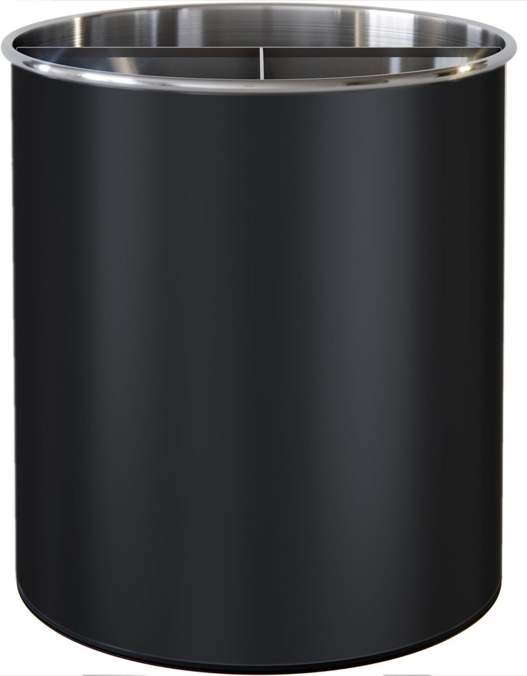 Rotating Extra Large Stainless Steel Utensil Holder Caddy with Sturdy No-Tip Weighted Base, Removable Divider, and Gripped Insert Bottom -Dishwasher Safe Metal Cooking Utensil Holder (Black)