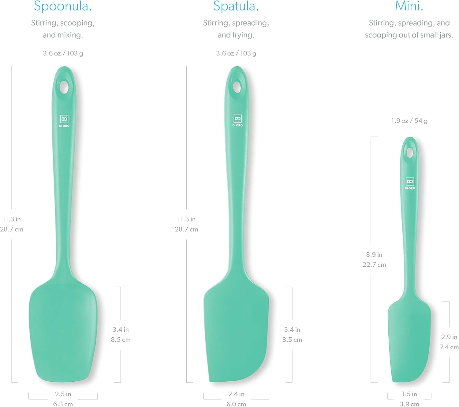 DI ORO Silicone Spatula Set - Rubber Kitchen Spatulas for Baking, Cooking, & Mixing - 600°F Heat-Resistant & BPA Free Silicone Scraper Spatulas for Nonstick Cookware - Dishwasher Safe (3pc, Mint)