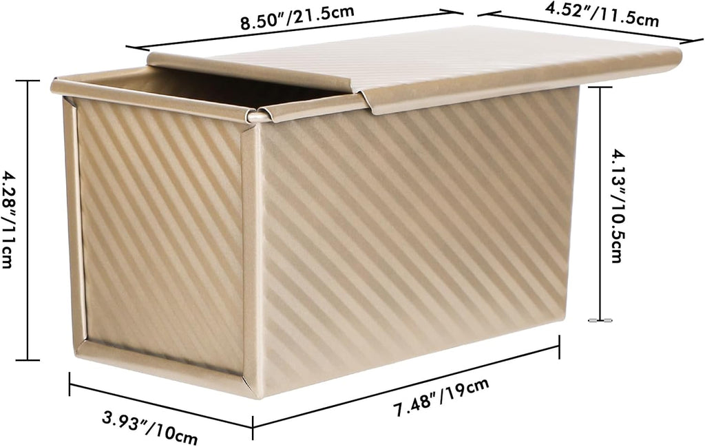 Beasea Pullman Loaf Pan With Lid, Non-Stick Carbon Steel Corrugated Bread Toast Box Mold With Cover Baking Tools - Gold