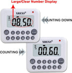 XREXS Digital Kitchen Timer Magnetic Countdown Up Cooking Timer Clock with Magnet Back and Clip, Loud Alarm, Large Display Minutes and Seconds Directly Input-White (2 Battery Included) (DC-12)