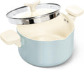 MICHELANGELO Pasta Pot with Strainer Lid - 6 Quart Cooking Pot with Lid, Non Stick Spaghetti Pot Ceramic Coated with Twist and Lock Handles for Easy Draining, Induction Compatible, Soft Aqua