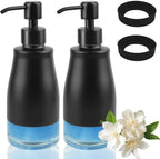 Soap Dispenser with Non-Slip Silicone Pad, 2 Pack Kitchen Dish Refillable Liquid Dispensers, Matte Black Hand Soap Dispenser for Bathroom, Stainless Steel Case Glass Liner Hand Pump Dispensers