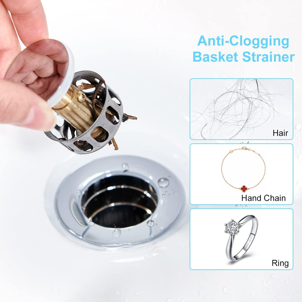 CREA Bathroom Sink Drain Chrome, Sink Stopper Pop Up Drain for Bathroom Vanity Kitchen Sink with Overflow
