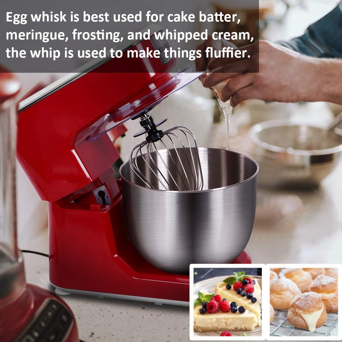 CUSIMAX Stand Mixer, 5-QT Stainless Steel Bowl Food Mixer, Tilt-Head Kitchen Electric Mixer with Dough Hook, Mixing Beater and Whisk, Splash Guard, Red