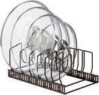 Toplife Pot Lids Organizer Rack for Cabinet and Countertop, 7+ Pan Lids and Bakeware Organizer Rack Holder with 7 Adjustable Compartments - Brown