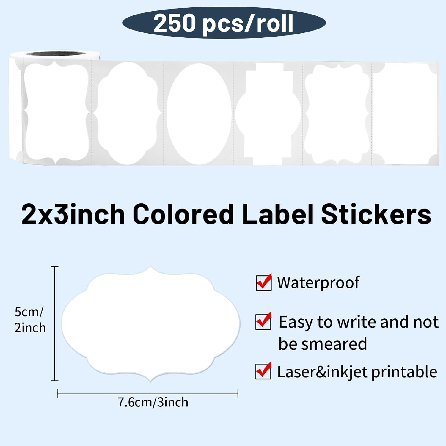 White Labels Stickers, 250PCS 3" x 2" Fancy Shape Stickers Labels for Storage Box or Food Jars Holiday Present Stickers Christmas Gift Tags Stickers