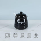 HAOTOP Farmhouse Porcelain Sugar Bowl with Lid and Spoon 12oz,Easy to Clean (Black)