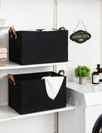 StorageWorks Storage Bins, Fabric Storage Bins for Shelves, Extra Large Storage Baskets with Metal Frame, Closet Baskets and Bins with Handles, Jumbo, Black, 2-Pack