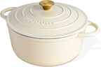 Nuovva Enamelled Cast Iron Dutch Oven Pot with Lid – 6.4 Quart Non Stick Casserole Pot – Heavy Duty & Oven Safe up to 500° F for Bread Baking, Braising, Stews, Roasting – 28cm Cream