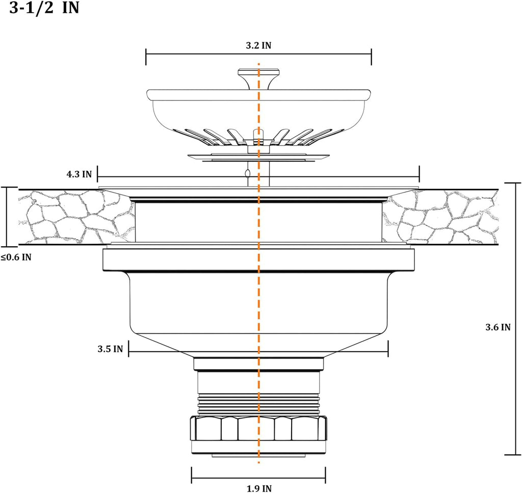 KONE Sink Drain Assembly, Kitchen Sink Drain Strainer Kit with Removable Strainer Basket Stopper, Universal fit USA Home/Commercial 3-1/2 Inch Standard Sink Drain Hole (Stainless Steel)