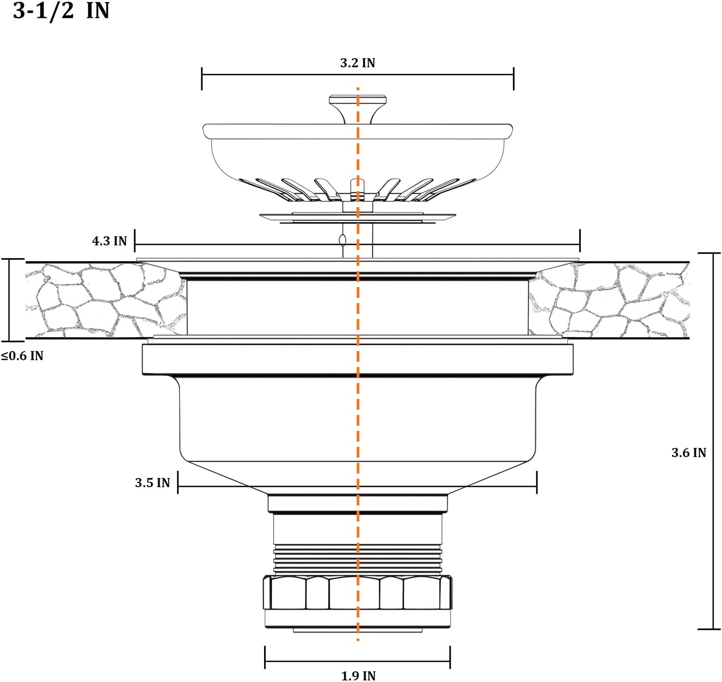 KONE Sink Drain Assembly, Kitchen Sink Drain Strainer Kit with Removable Strainer Basket Stopper, Universal fit USA Home/Commercial 3-1/2 Inch Standard Sink Drain Hole (Stainless Steel)