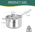 DELARLO Tri-Ply Stainless Steel Saucepan, 3.5 QT Saucepan with Lid, All Stove Compatible 600℉, Induction Sauce Pot, Heavy Duty Saucier Pot, Dishwasher Safe Saucepan, Induction Pot 3.5 Quart, Even Heat