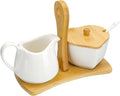 Creamer and Sugar with Carry Tray Set, Ceramic Cream and Sugar Bowl Set with Spoon & Lid, Vintage Cream Pitcher Sugar Jar with Tray, Creamer Dispenser Sugar Holder Container, Coffee Serving Set