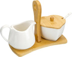 Creamer and Sugar with Carry Tray Set, Ceramic Cream and Sugar Bowl Set with Spoon & Lid, Vintage Cream Pitcher Sugar Jar with Tray, Creamer Dispenser Sugar Holder Container, Coffee Serving Set