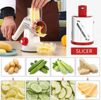 Cambom Rotary Cheese Grater Hand Crank Cheese Shredder for Fresh Cheese, Vegetable, Nuts,Non-slip Suction Base, Free Cleaning Brush Three Blades,Red White