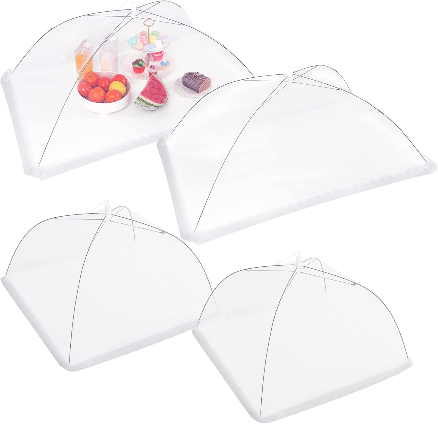 JULBEAR 4 Pcs Large and Tall Mesh Food Cover Tent Umbrella Food Screen Covers for Outside Pop-up Mesh Reusable Food Nets for Parties Picnics Outdoor BBQs Collapsible (2 Pcs 32"x24", 2 Pcs 17"x17")