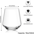 Physkoa Stemless Wine Glasses Set of 6 – 18oz Modern Crystal Glass, Lightweight & Dishwasher Safe | Red & White Wine Glasses for Daily Use, Parties, Housewarming or Birthday Gift
