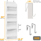 SpaceAid 1 Pack Over The Door Organizer with 5 Large Pockets and 10 Mesh Side Pockets, 5 Layers Door Organizer Hanging with Clear Window for Bedroom, Bathroom, Pantry and Nursery, White