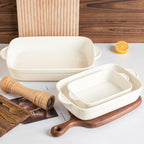 Sweejar Casserole Dishes for Oven, Ceramic Bakeware Set of 3, Lasagna Pan Deep with Handle, Rectangular Baking Pan Set, 9x13 Baking Dish for Cooking, Banquet and Daily Use (Beige)